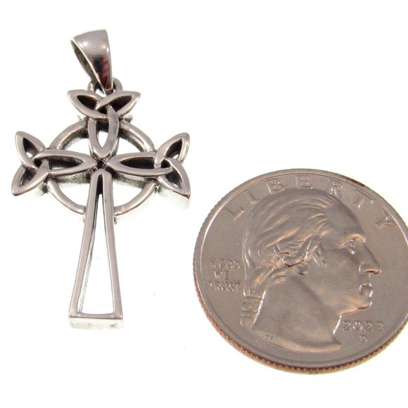 Handcrafted Solid 925 Sterling Silver Celtic Triple Trinity Cross Pendant - Picture 2 of 5